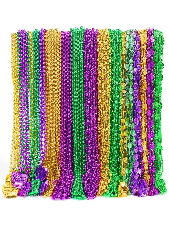 Becfupo 150 Pcs Metallic Mardi Gras Beaded Necklaces Bulk, Purple, Gold, Green, Unisex Adults, Mardi Gras Bead Necklaces - Image 1